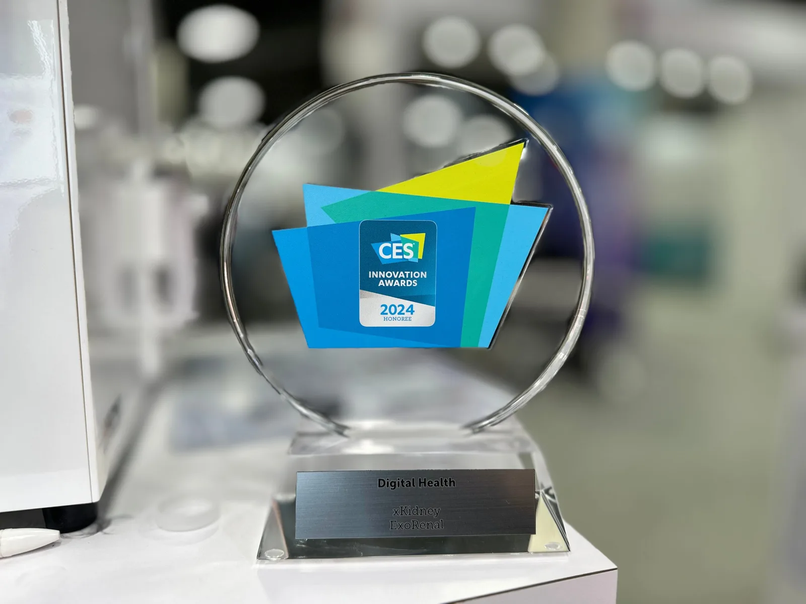 The CES 2024 Innovation Awards Honoree trophy for xKidney by ExoRenal, Digital Health category