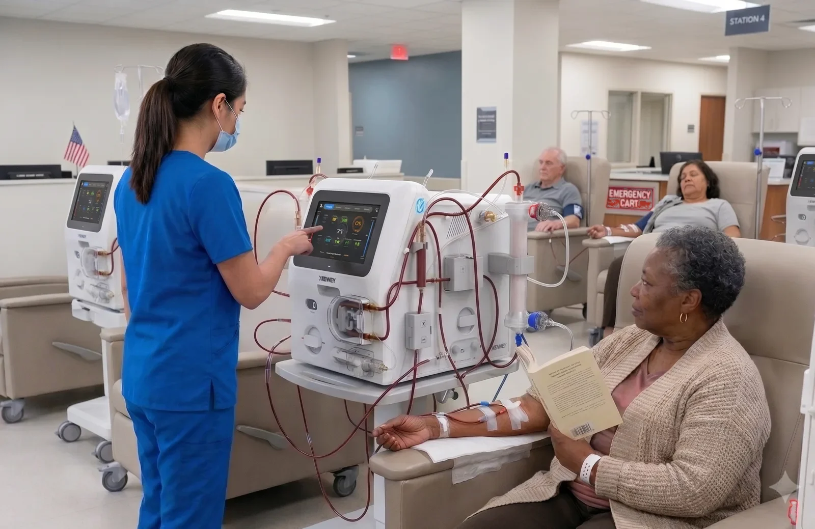 A nurse with a patient on XKIDNEY in a clinic